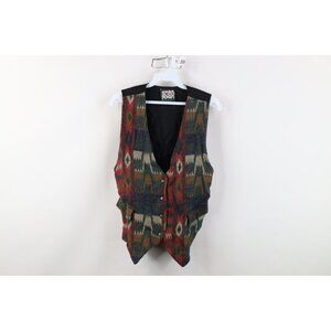 Vtg 90s Streetwear Womens Medium Rainbow Southwestern Tie Back Vest Jacket USA